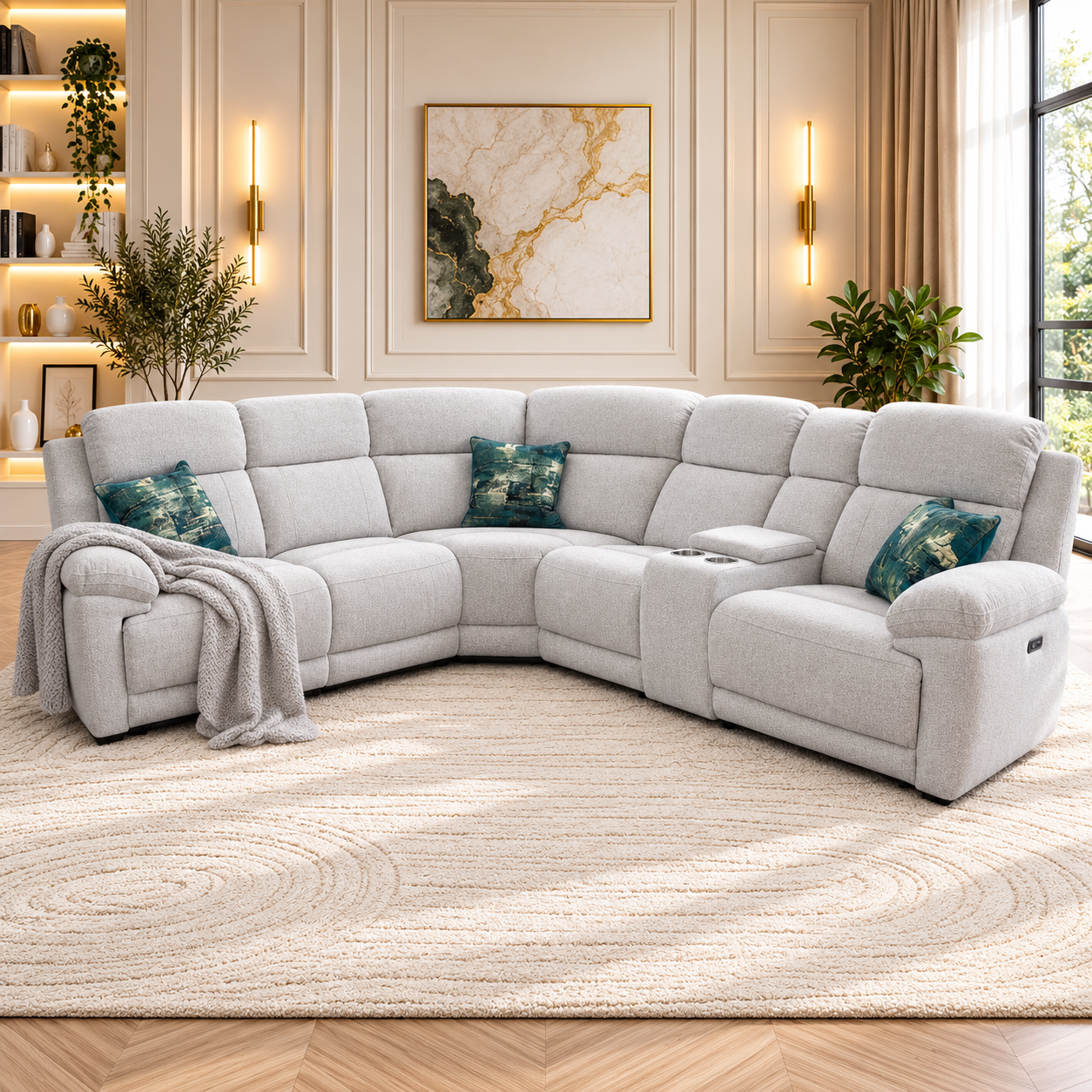 Owen Electric Large Corner Recliner Sofa in Beige