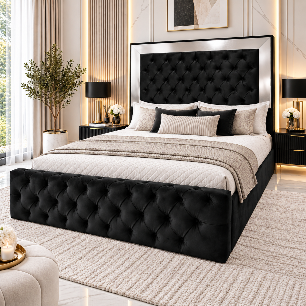 Tavira Chesterfield Upholstered Mirror Bed
