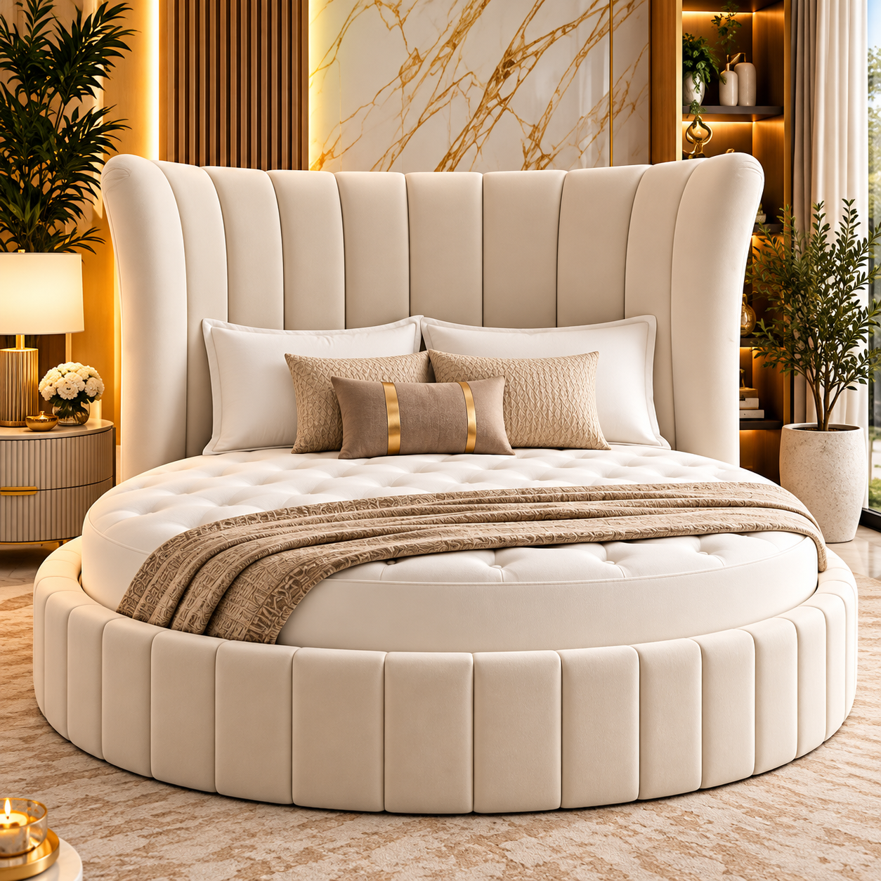 Belloria Luxury Winged Round Panel Bed Frame