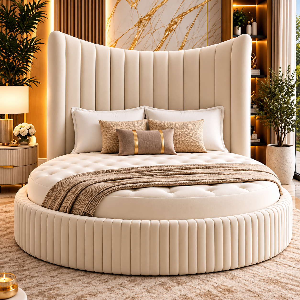 Fiorielle Luxury Curved Winged Round Bed Frame