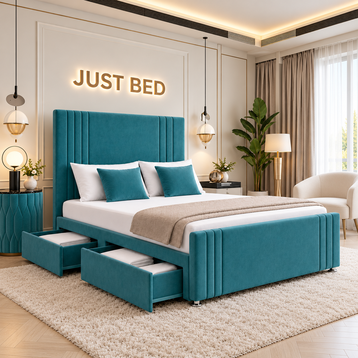 Ripley Wide Panel Vertical Lines Divan Storage Bed Frame