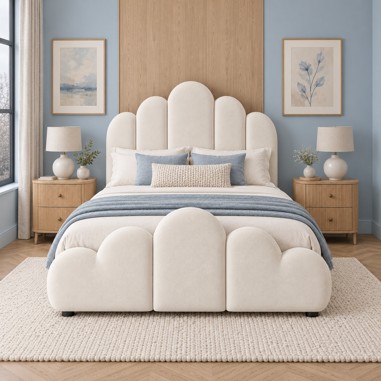 Jerssie Scalloped Headboard Boucle Bed Frame