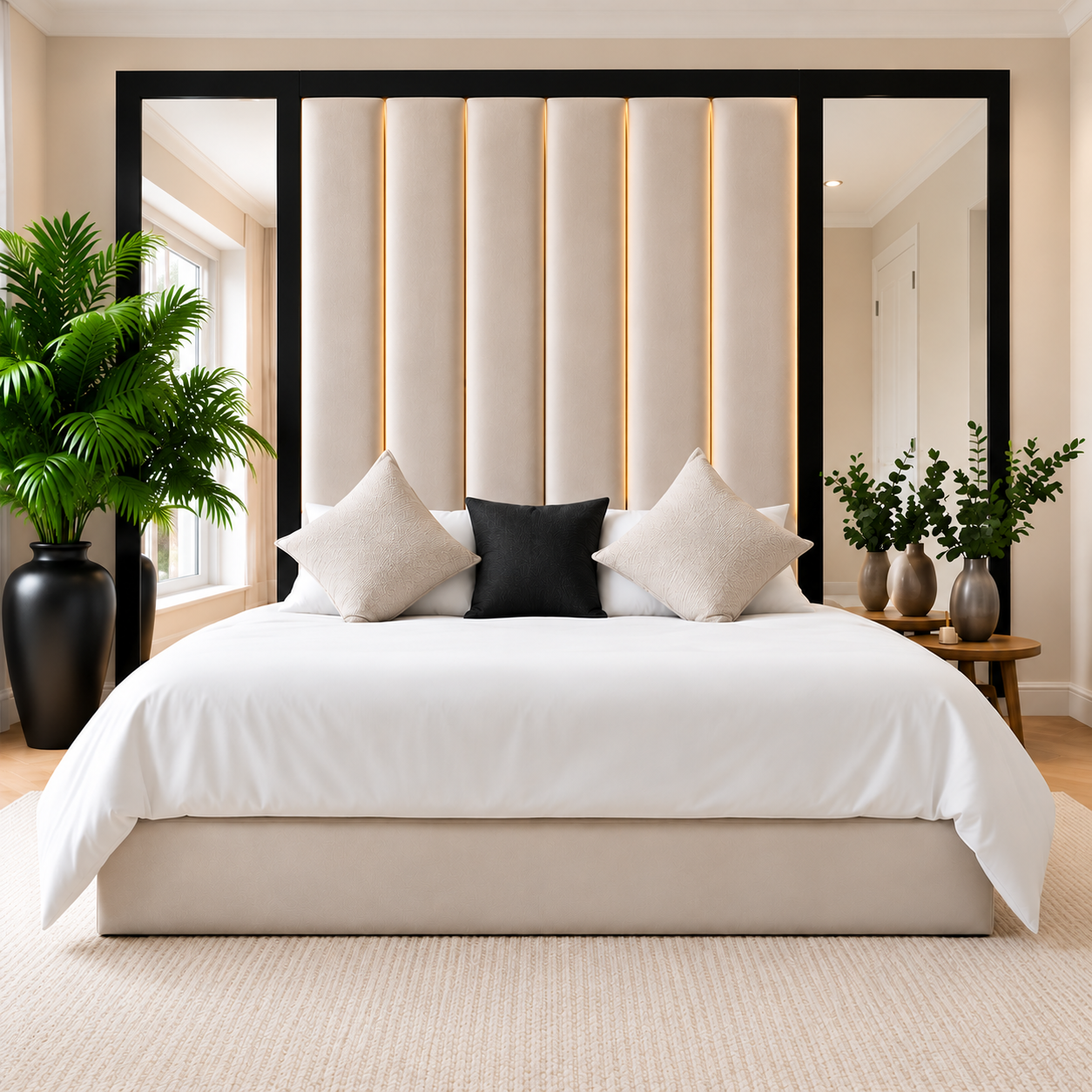 Elvoria Vertical Panel Upholstered Mirror Bed Frame