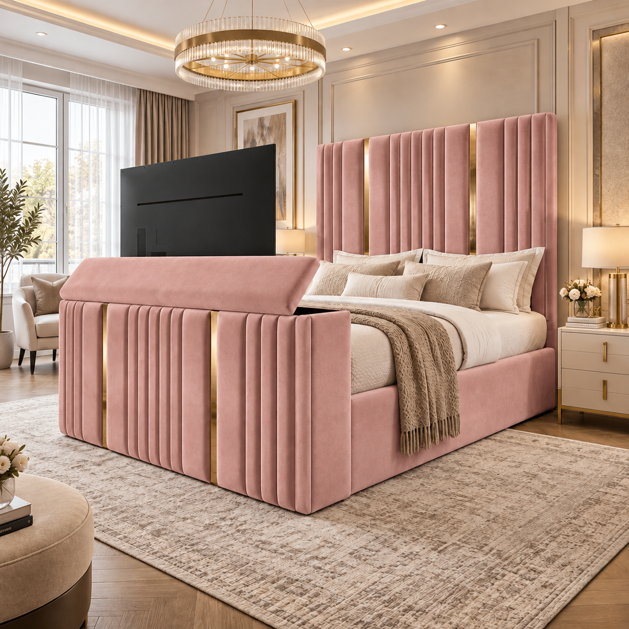 Calviero Goldline Fluted TV Bed Frame