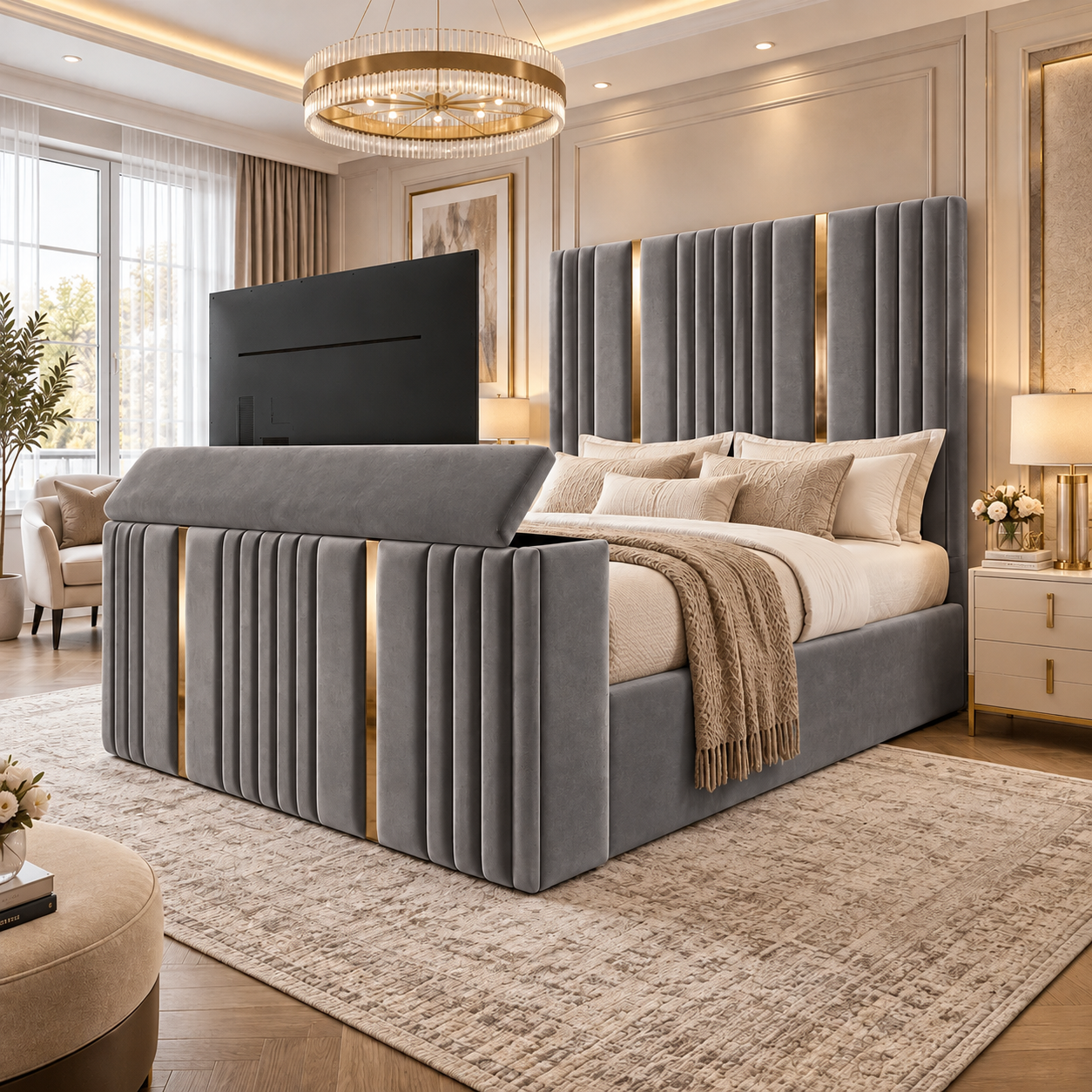 Calviero Goldline Fluted TV Bed Frame