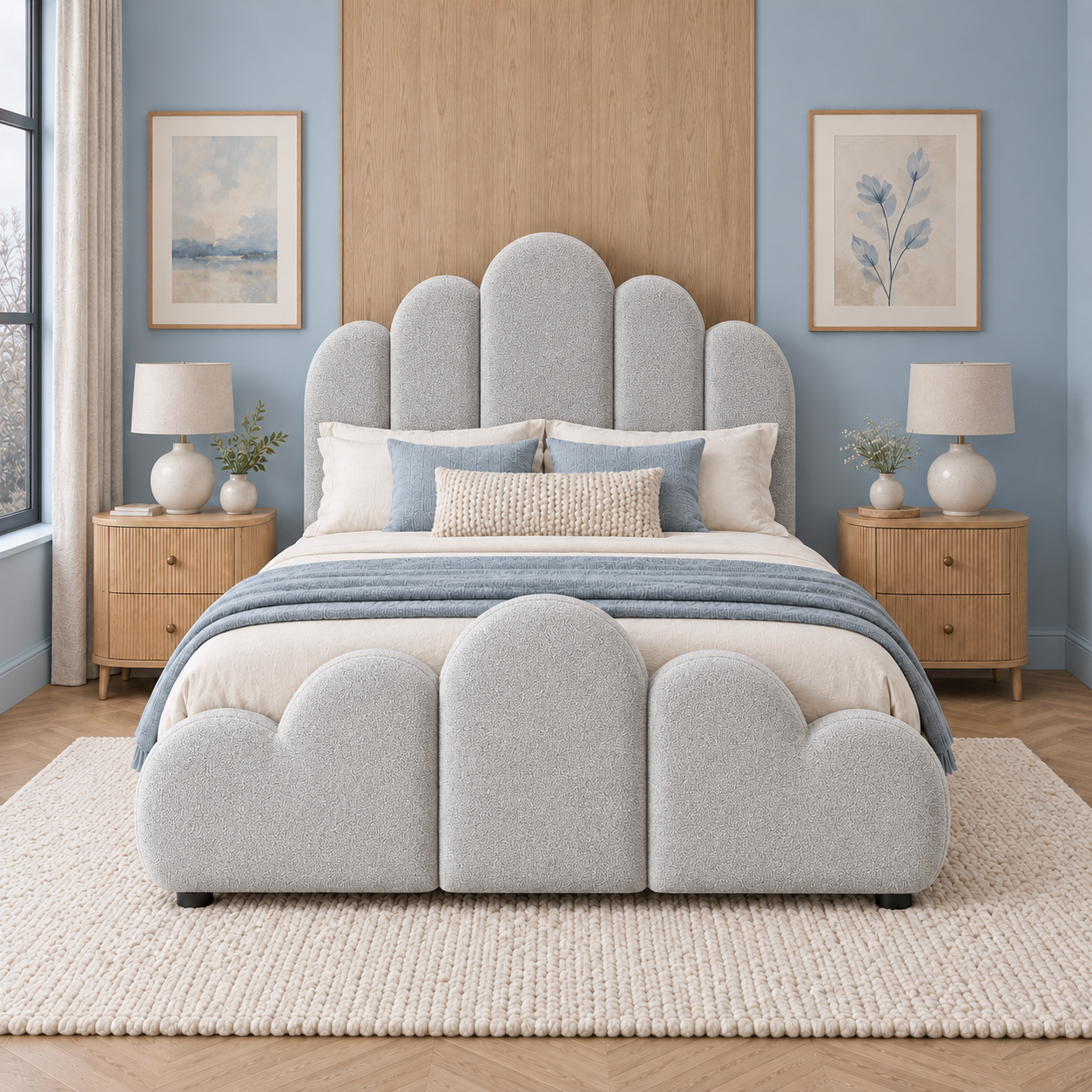 Jerssie Scalloped Headboard Boucle Bed Frame