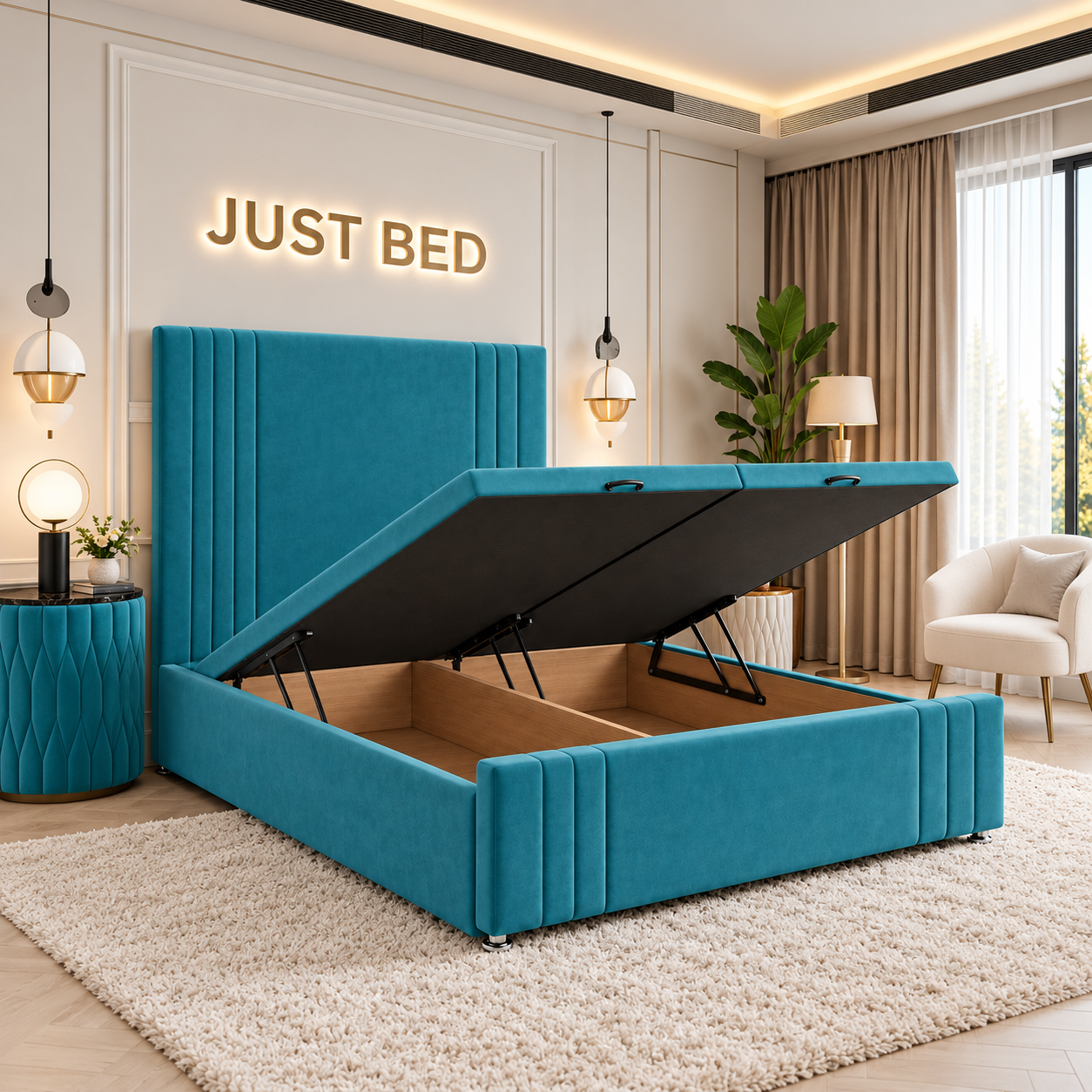Winslow Narrow Lines Wide Panel Divan Ottoman Storage Bed Frame