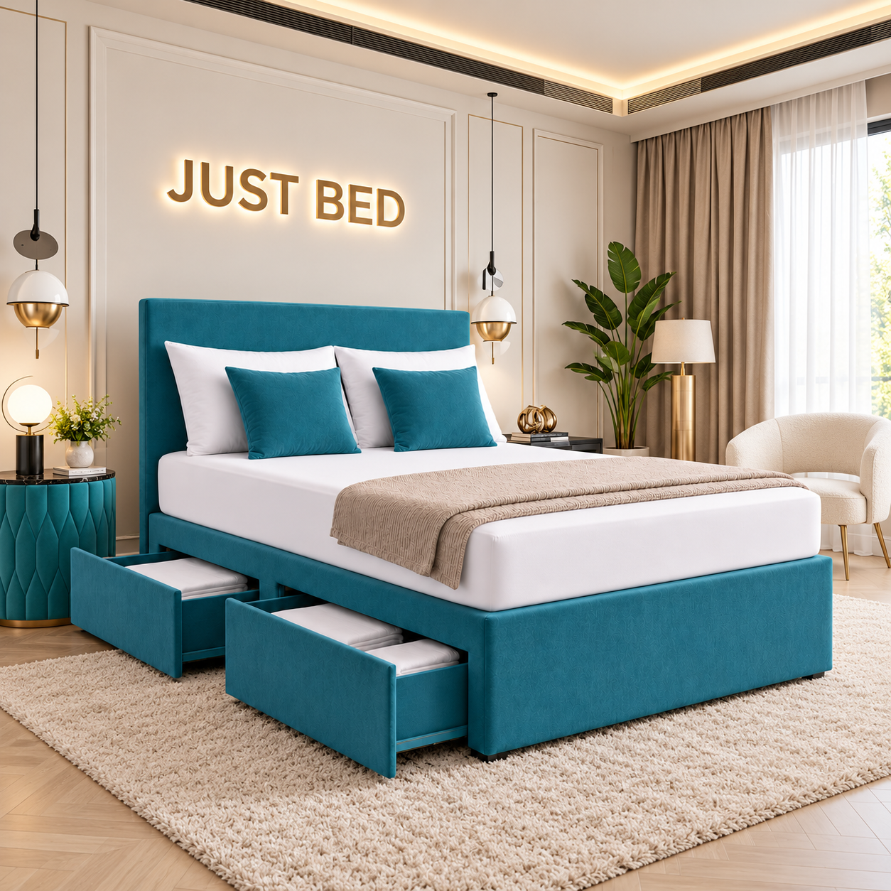 Rutland Divan Upholstered Plain Headboard Storage Bed Frame