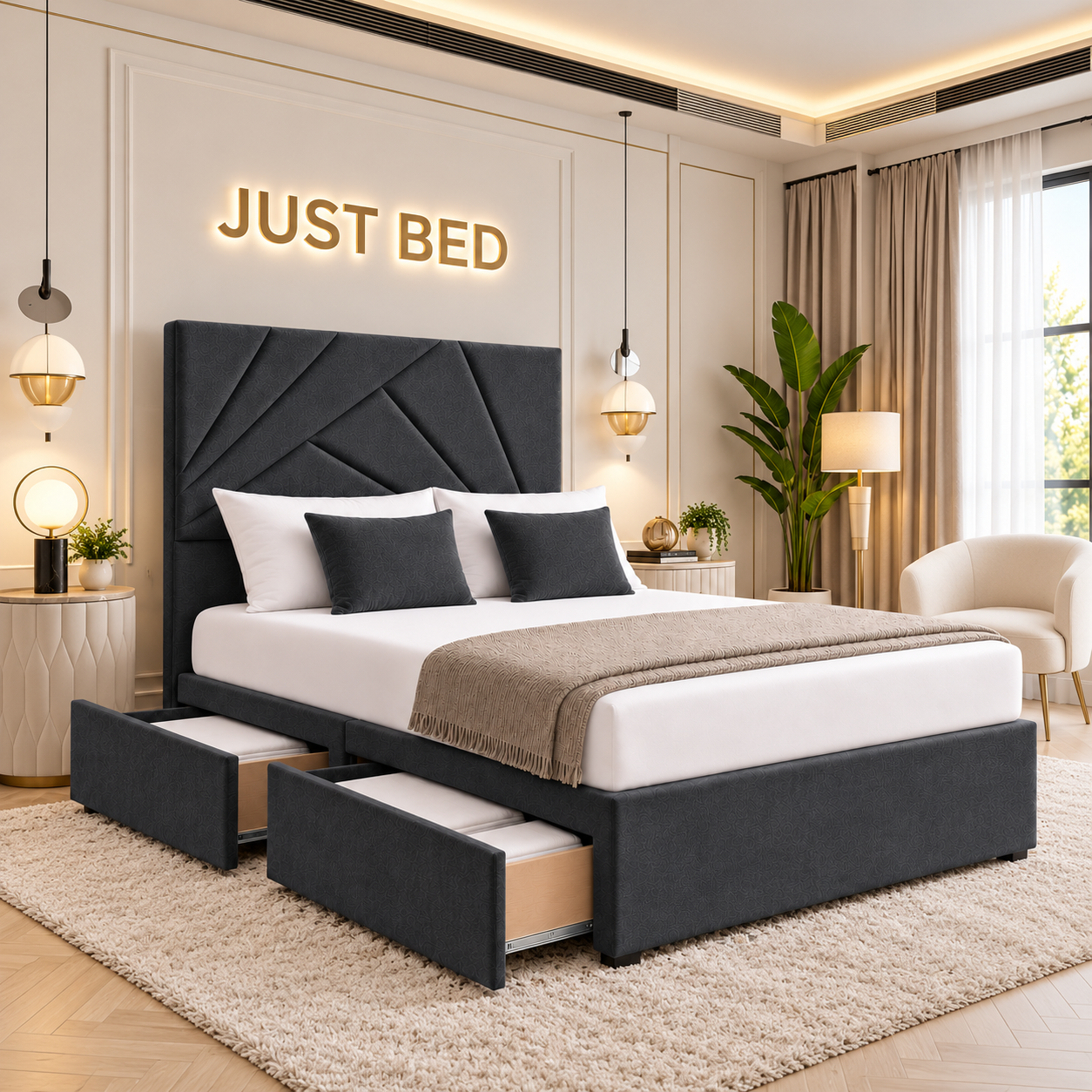 Cairn Geometric Headboard Divan Storage Bed Frame