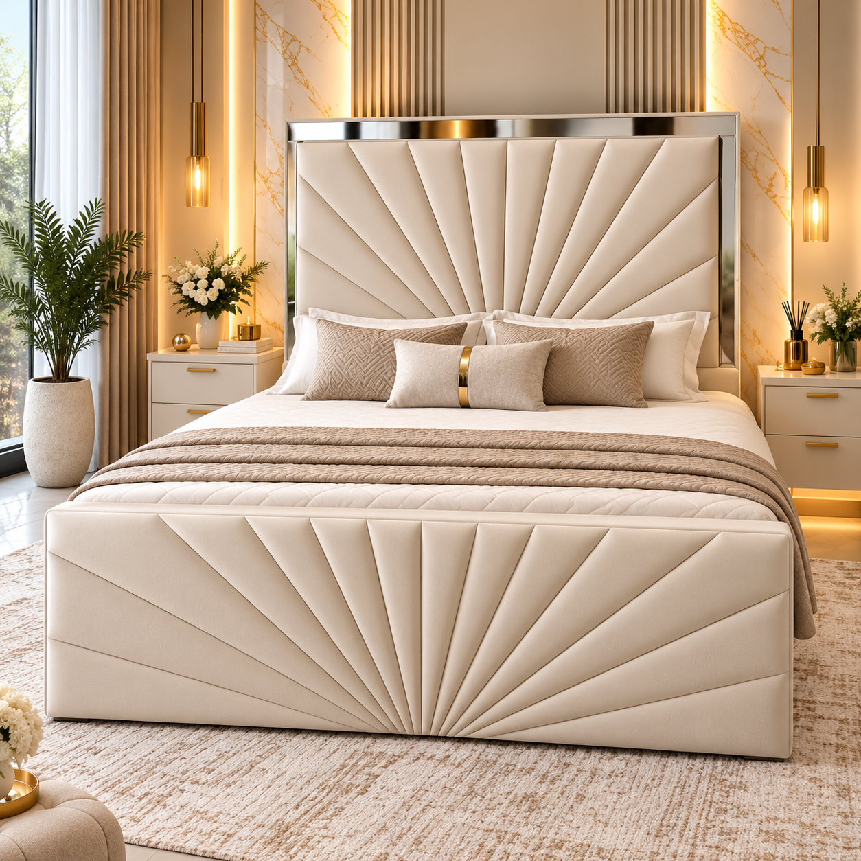 Lunessa Sunrise Upholstered Mirror Bed Frame