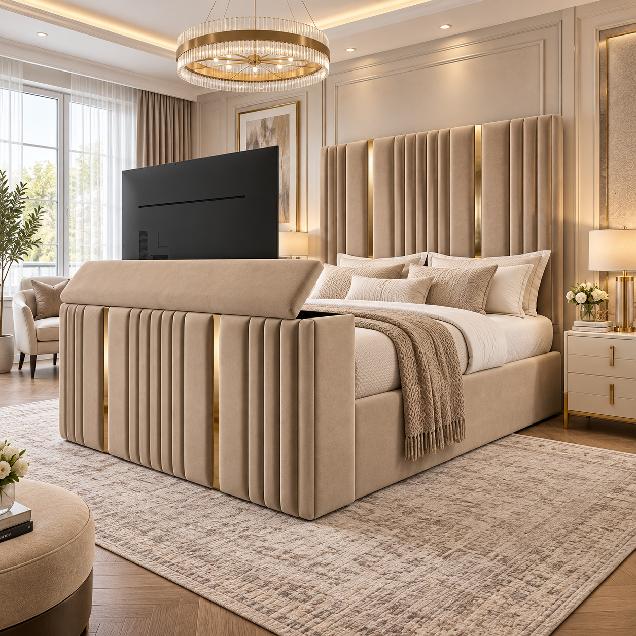 Calviero Goldline Fluted TV Bed Frame