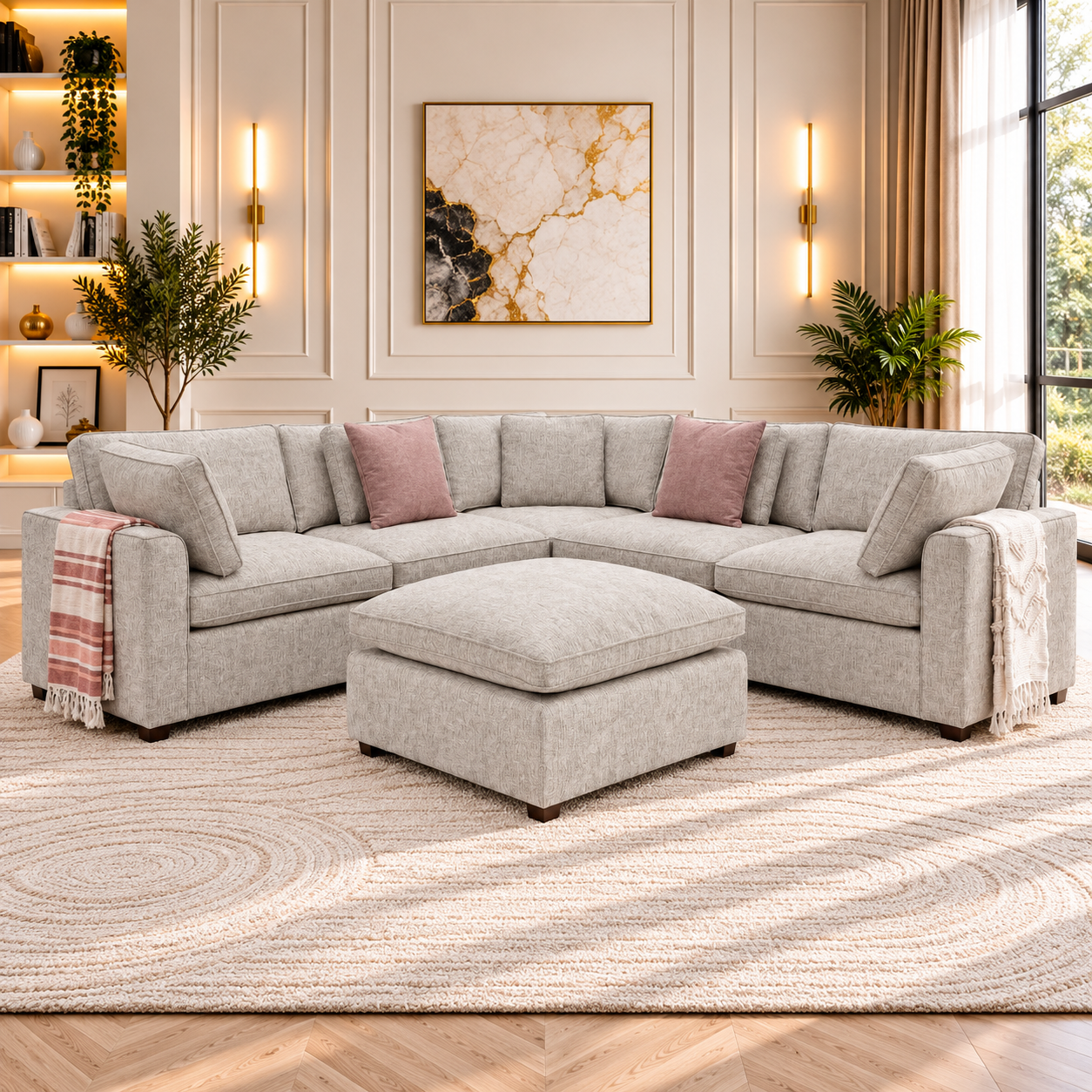 Santorini Large Corner Sofa with Footstool In Grey