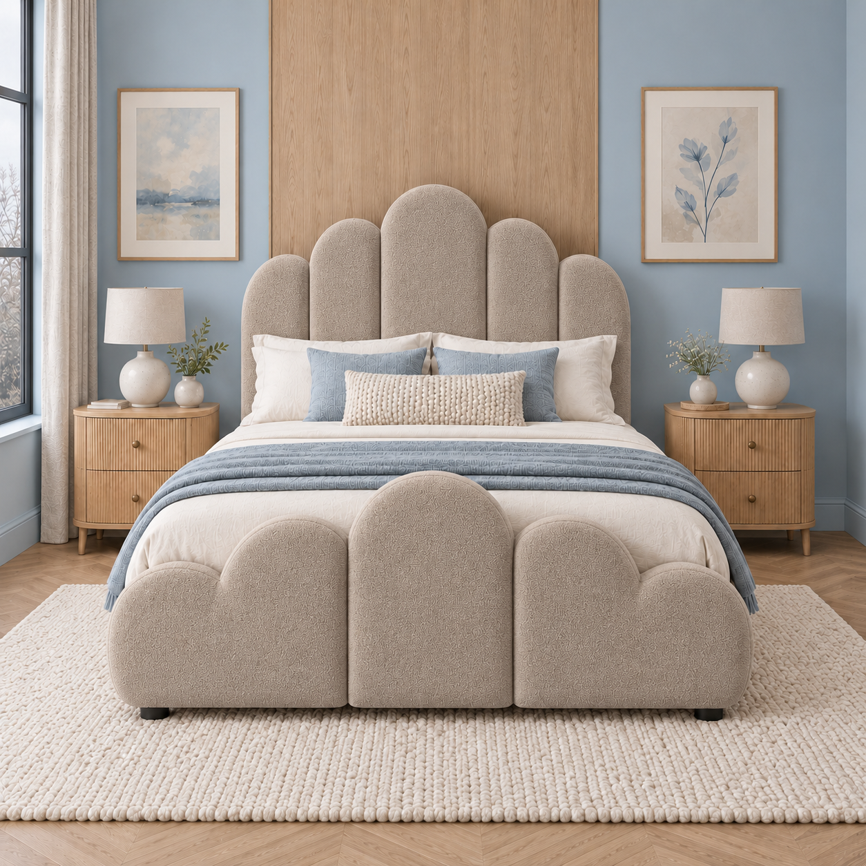 Jerssie Scalloped Headboard Boucle Bed Frame