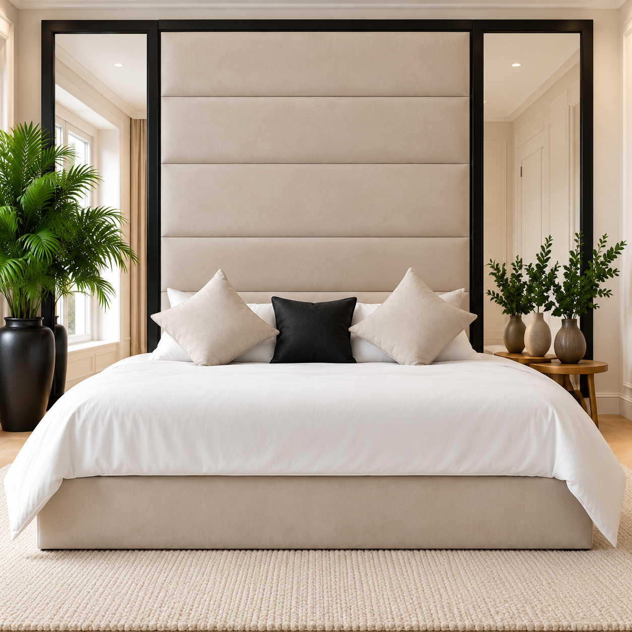 Tavello Horizontal Panel Upholstered Mirror Bed Frame