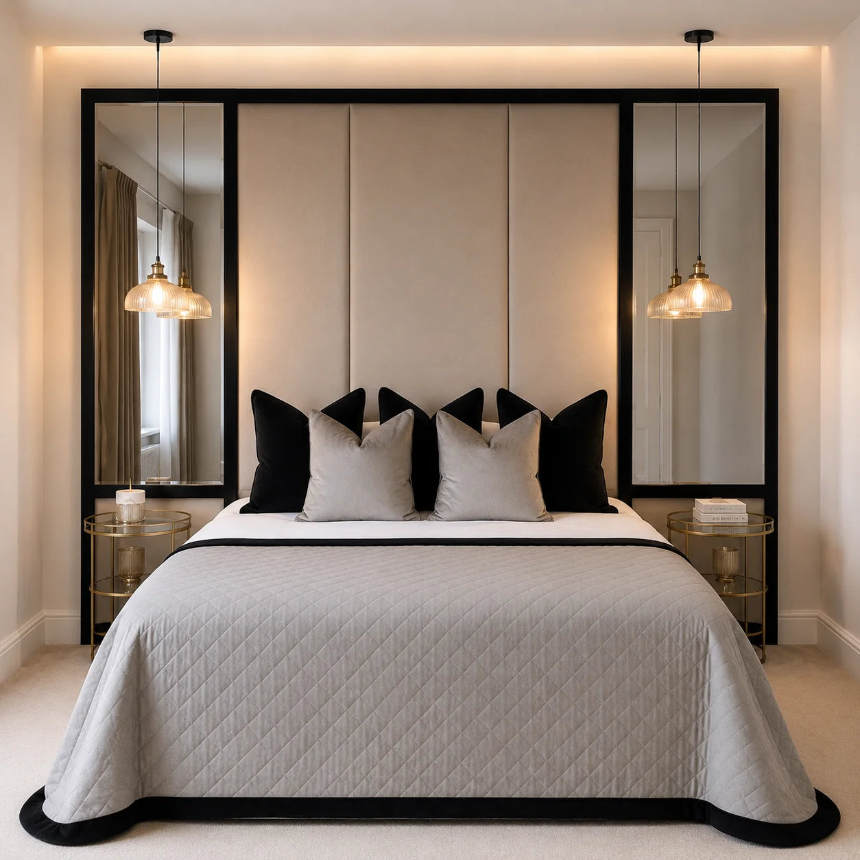 Faras Panelled Mirror Bed with Black Border