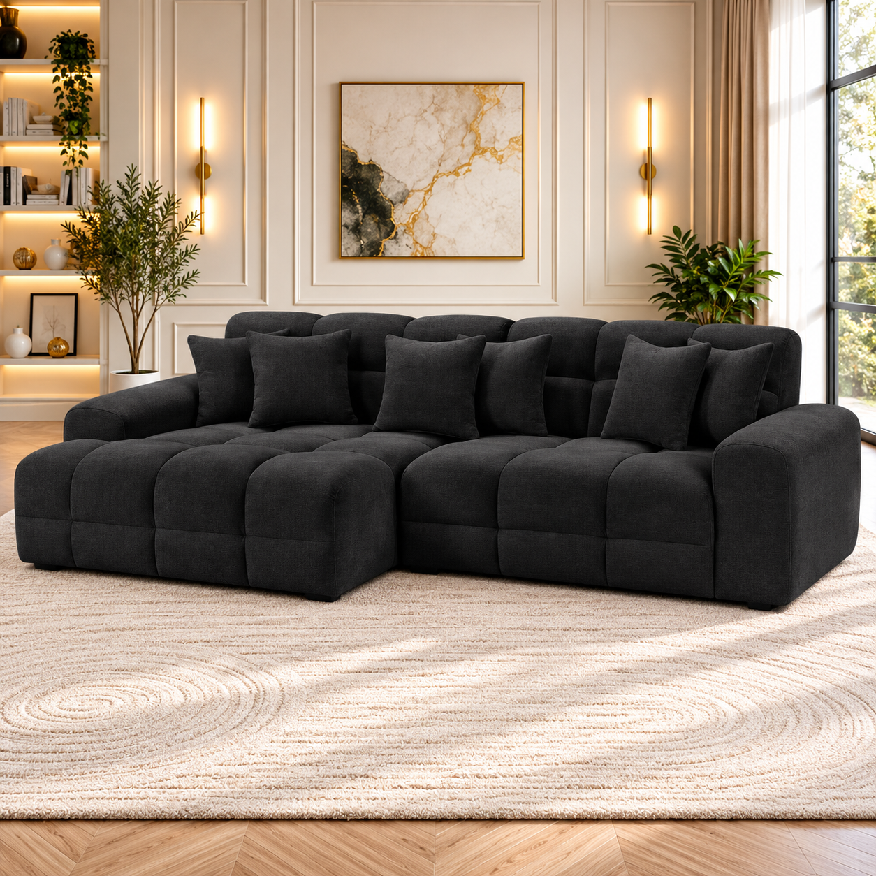 Jacob Left Hand Facing Corner Sofa In Black