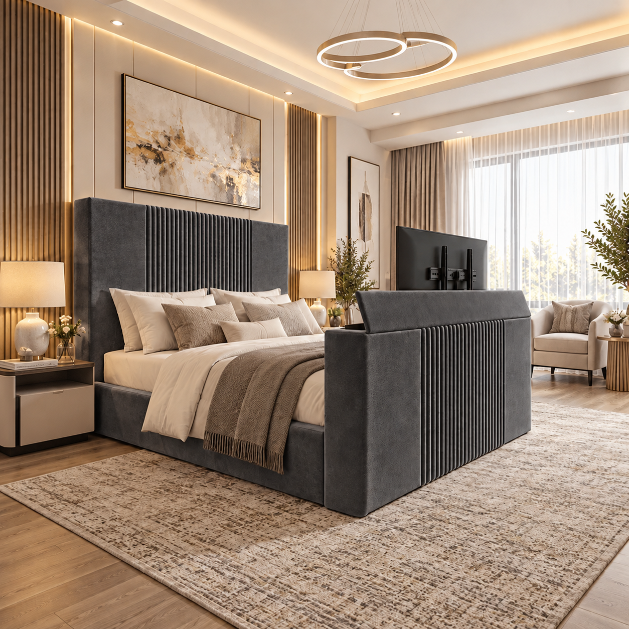 Norvessa Linear Panel TV Bed Frame