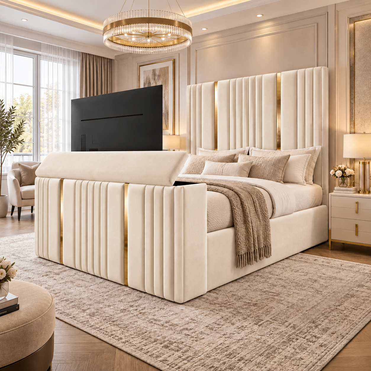 Calviero Goldline Fluted TV Bed Frame