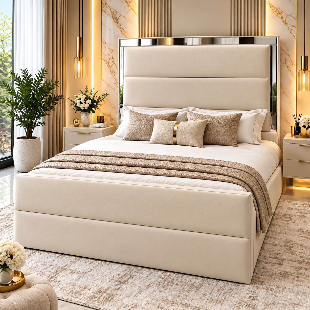 Harlowe Horizontal Panel Upholstered Mirror Bed Frame
