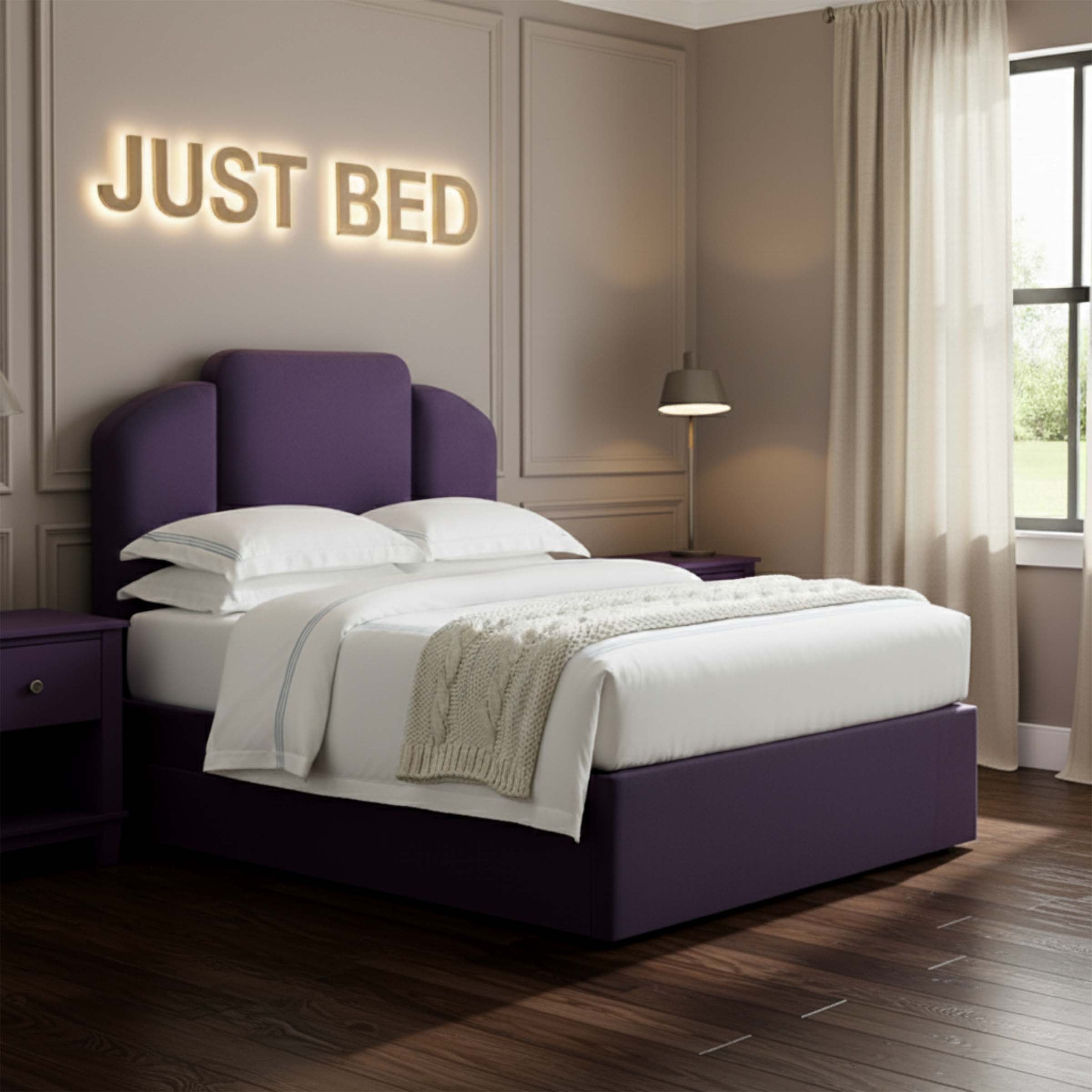 Devis Ottoman Bed Frame in Plush Velvet With Art Deco Headboard