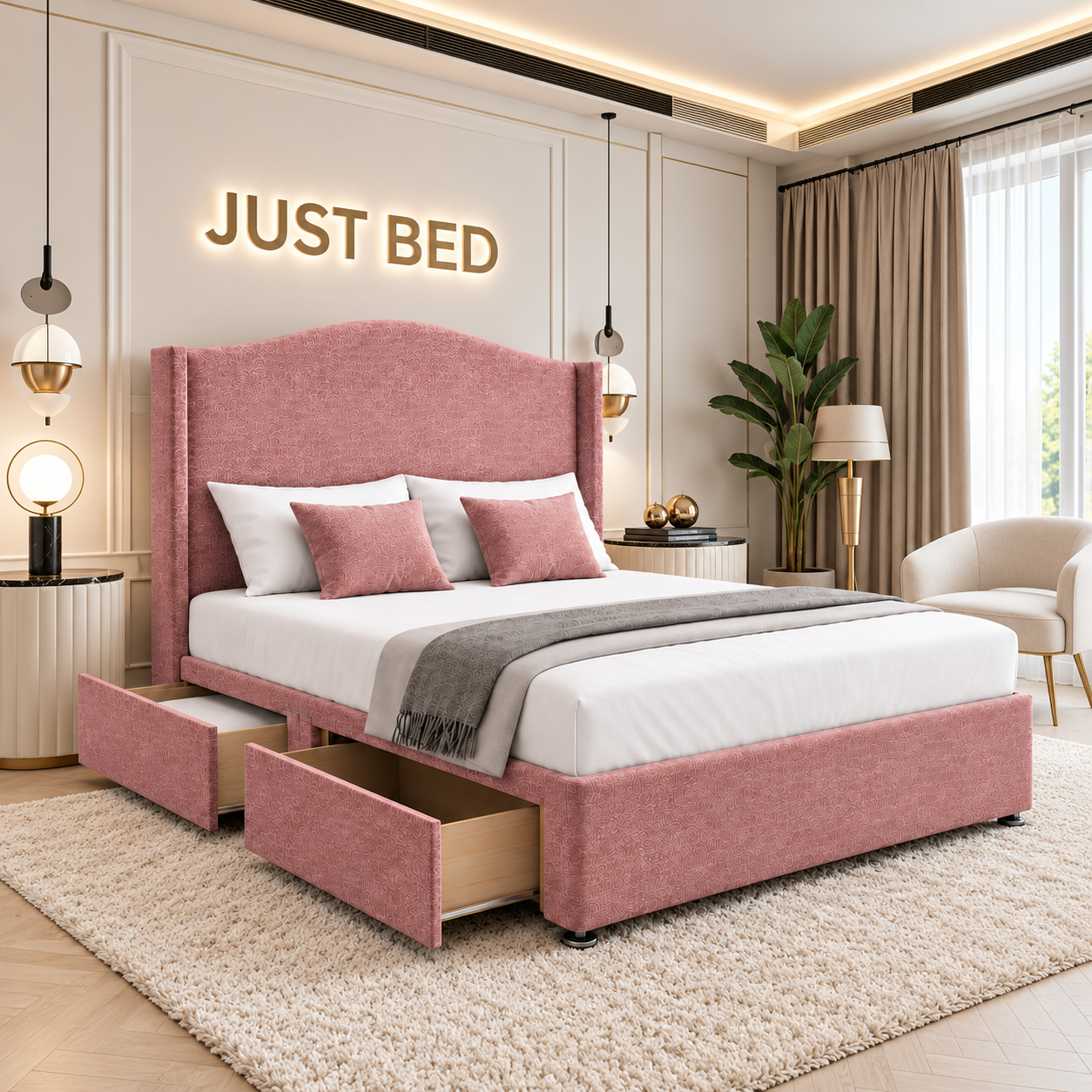 Catrine Curved Wingback Divan Storage Bed Frame
