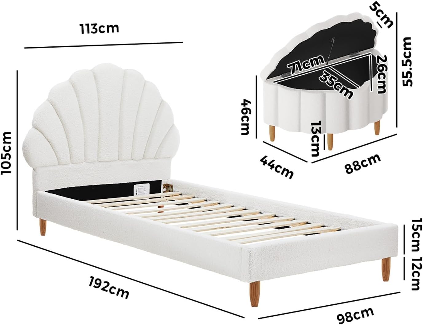 Fuzzle Kids Bed in Boucle Fabric with Stylish Headboard