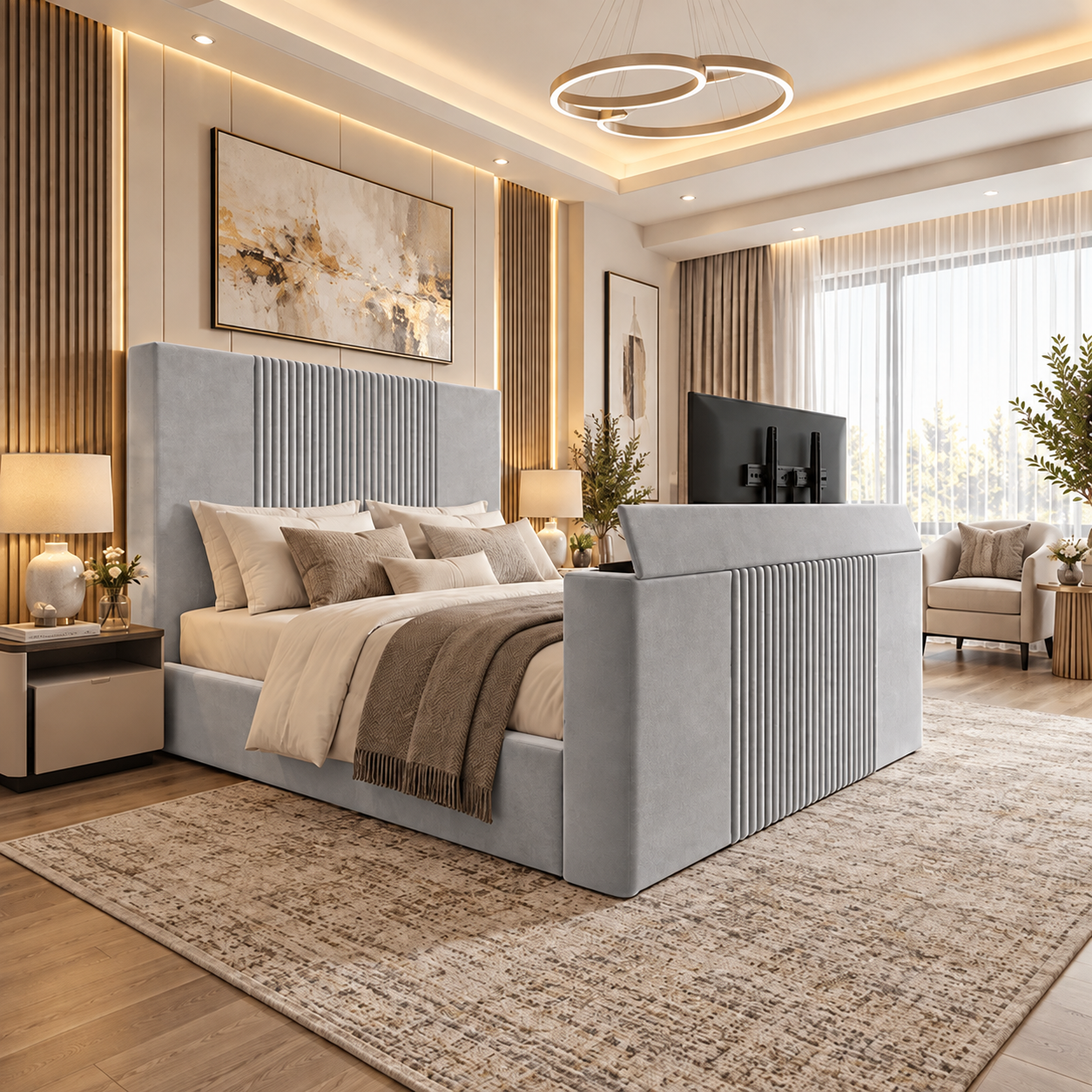 Norvessa Linear Panel TV Bed Frame