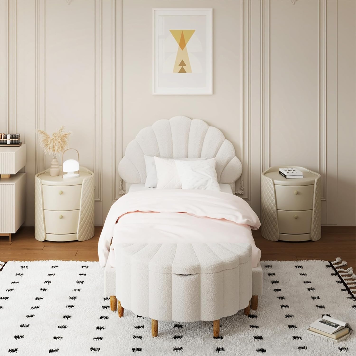 Fuzzle Kids Bed in Boucle Fabric with Stylish Headboard