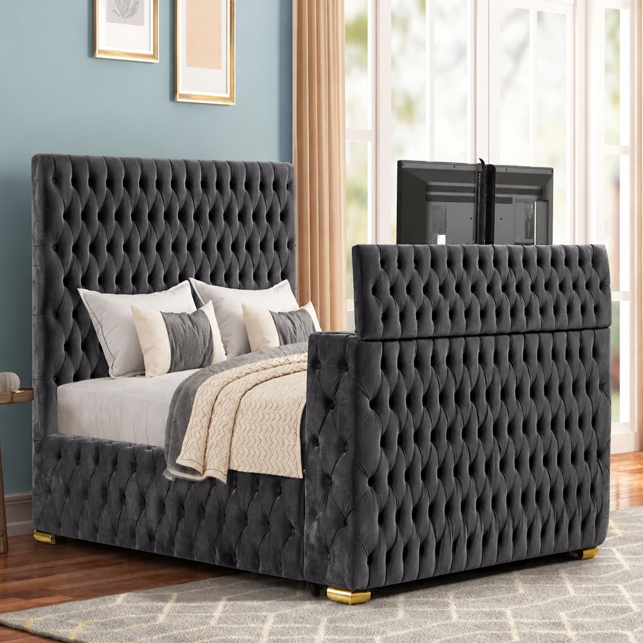 Sonno TV Bed Frame in Chesterfield Style