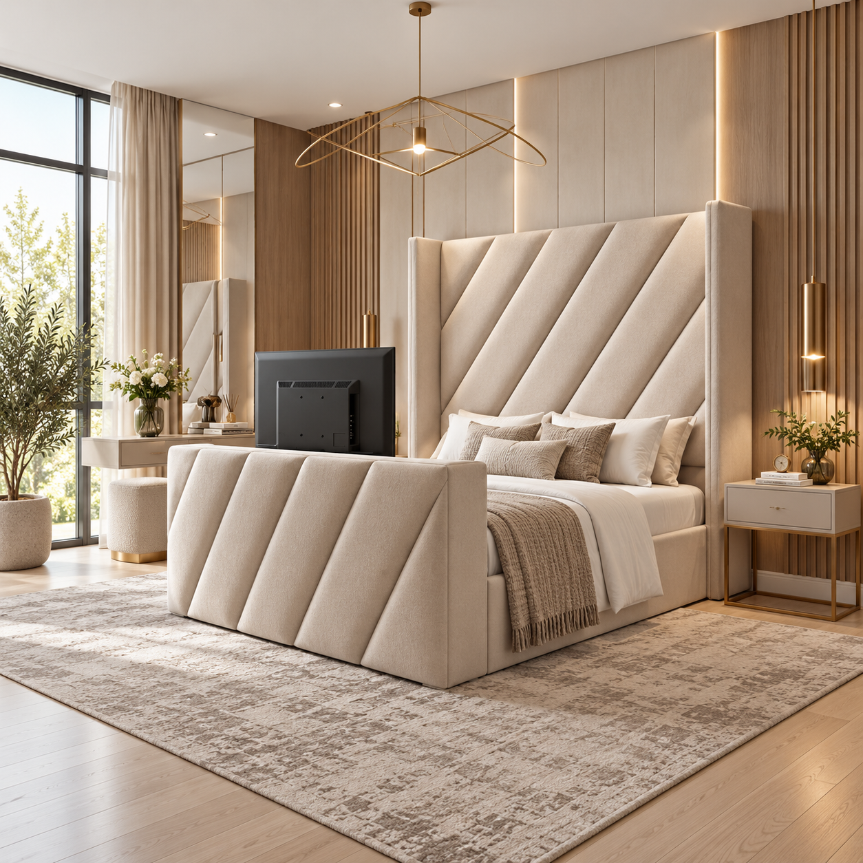 Solvayne Diagonal Wing TV Bed Frame