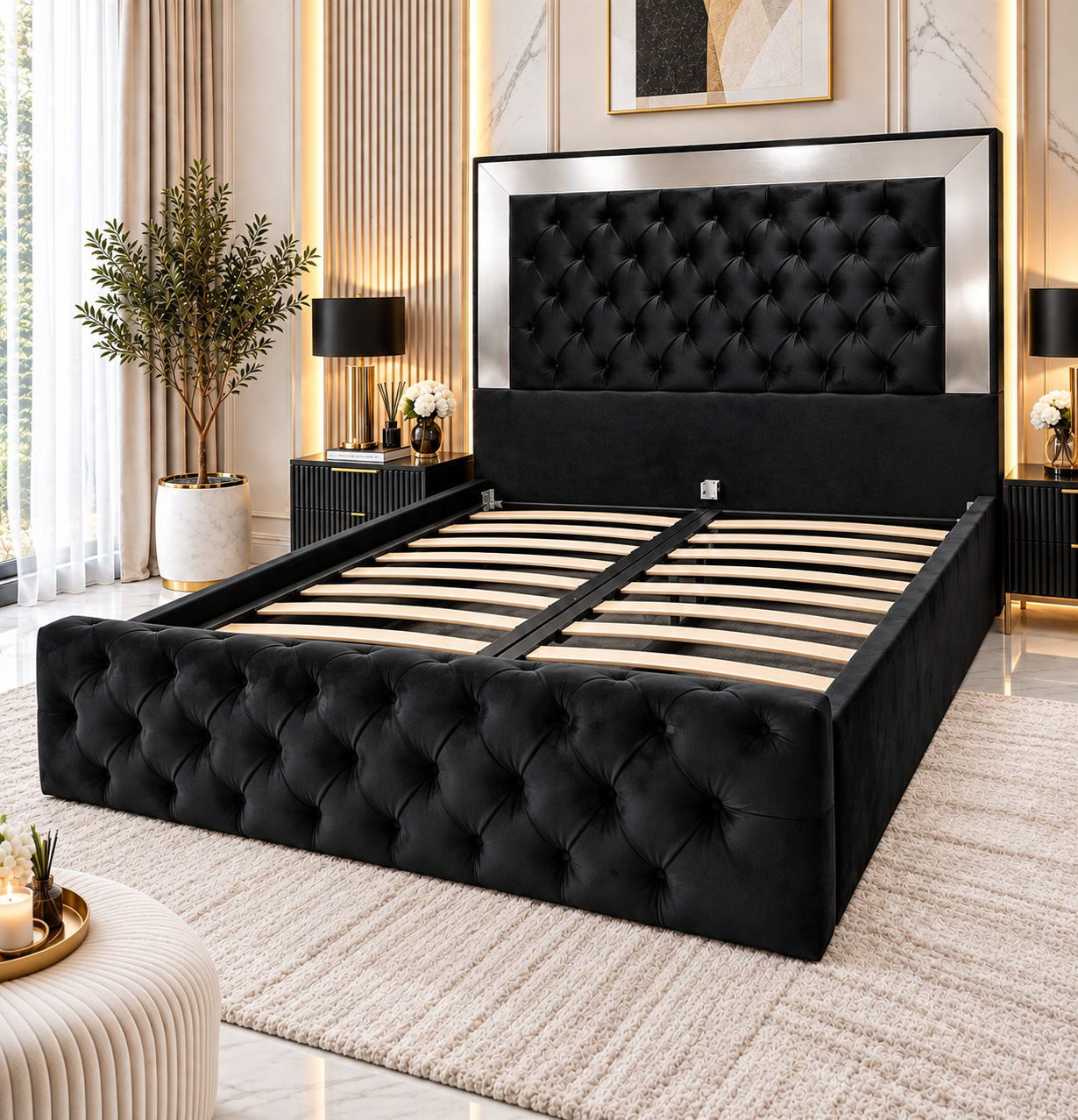 Tavira Chesterfield Upholstered Mirror Bed