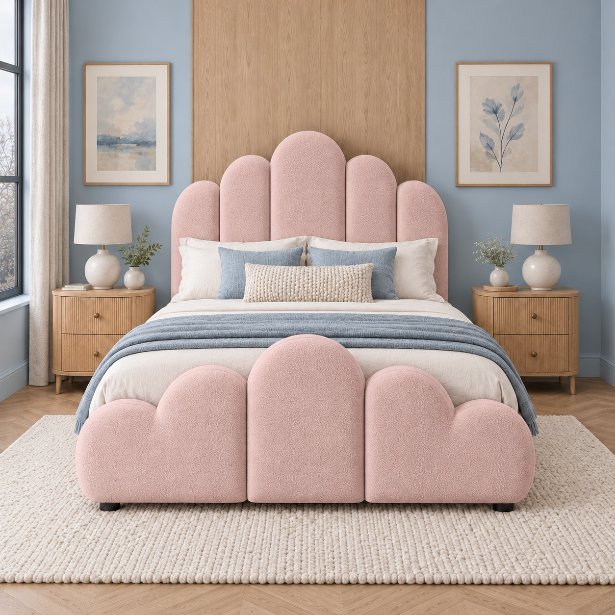 Jerssie Scalloped Headboard Boucle Bed Frame