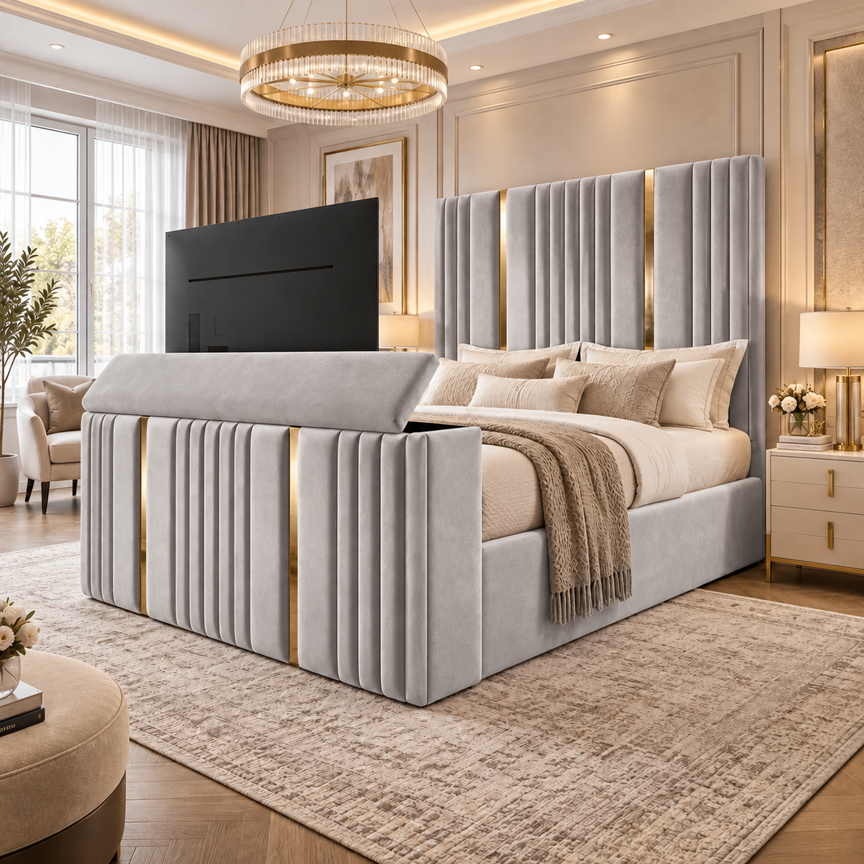 Calviero Goldline Fluted TV Bed Frame