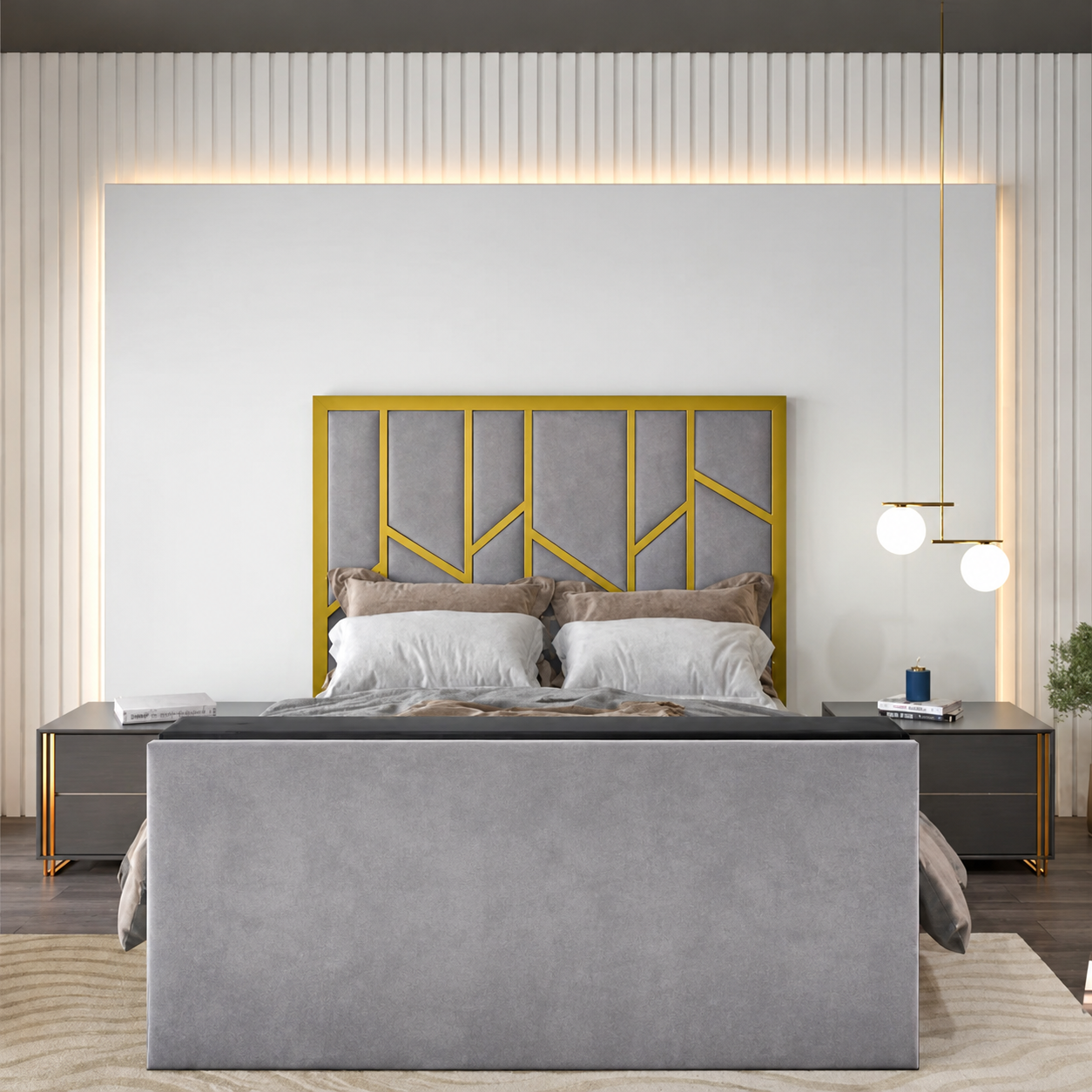 Simba TV Bed Frame With Golden Stripes