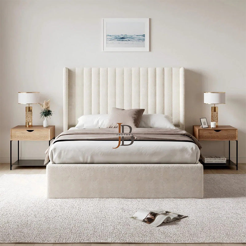 Adaha Upholstered Gas Lift Ottoman Wingback Bed Frame