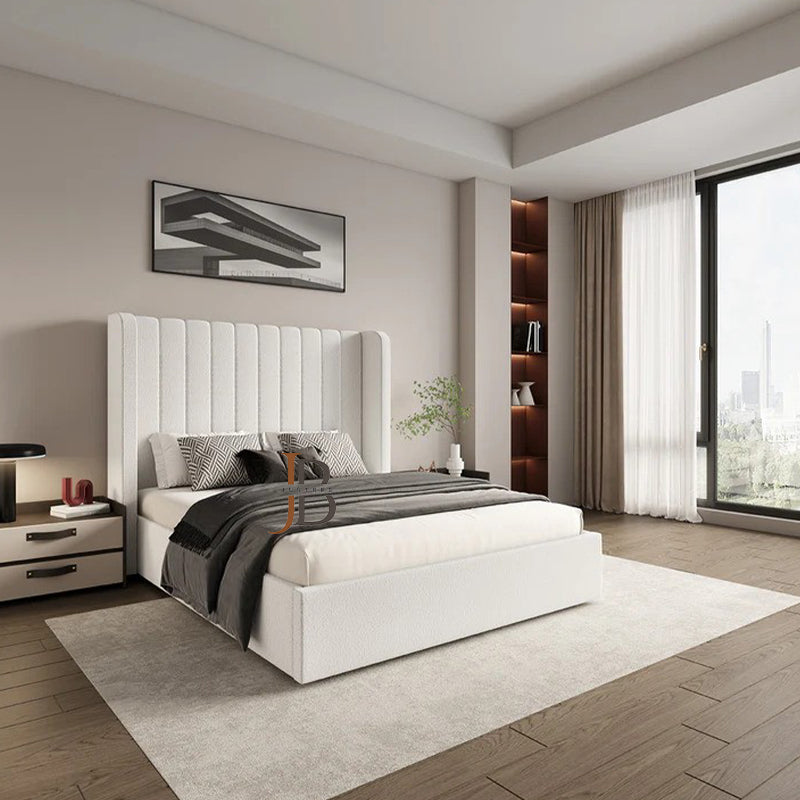 Eleganza Wingback Cream Boucle Fabric Bed Frame