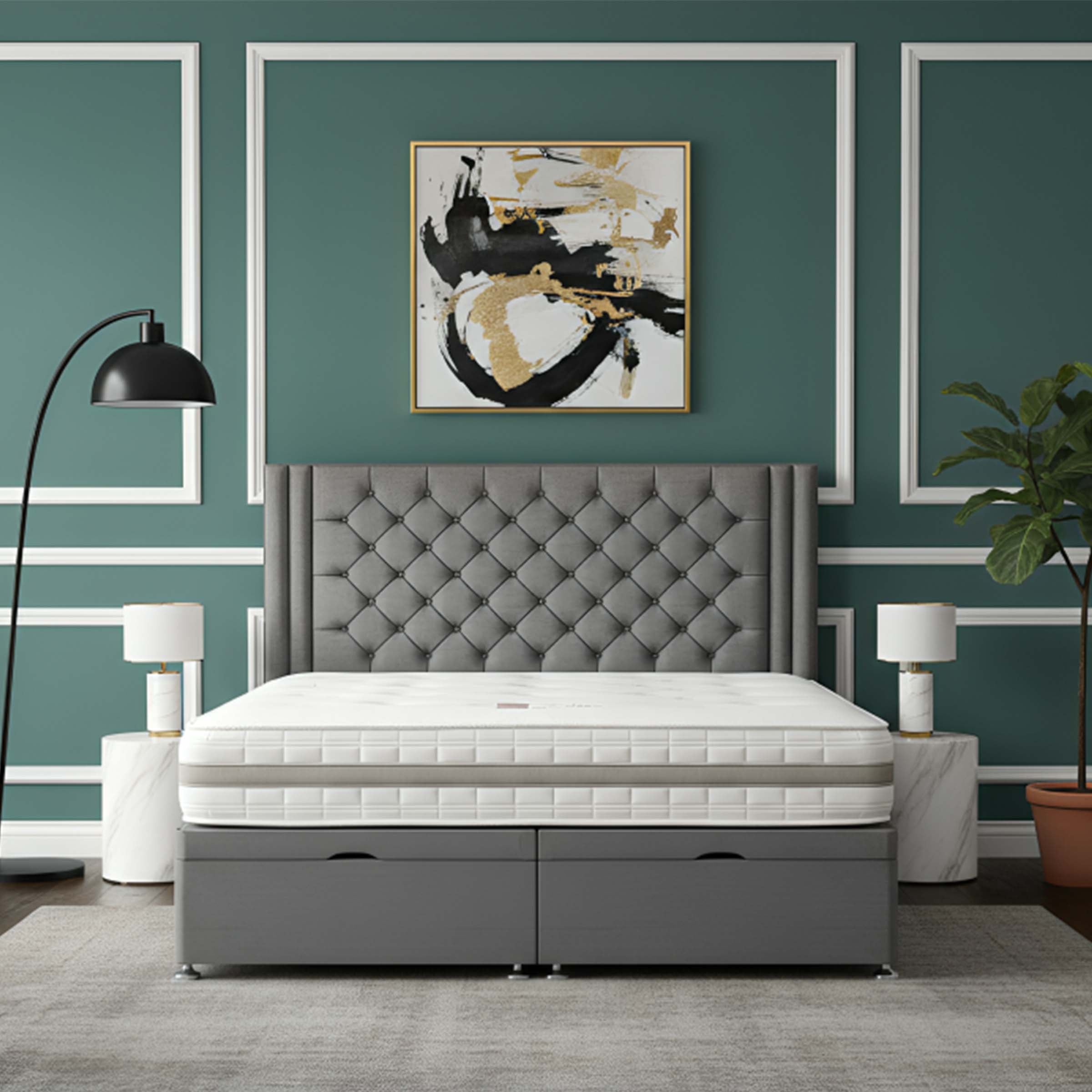 Dundy Divan Ottoman Bed Frame in Grey Plush Velvet