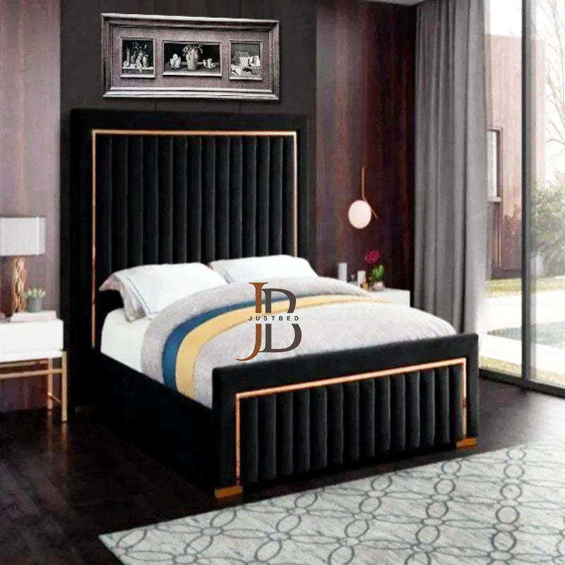 Eli upholstered Linestyle bed With Golden Border