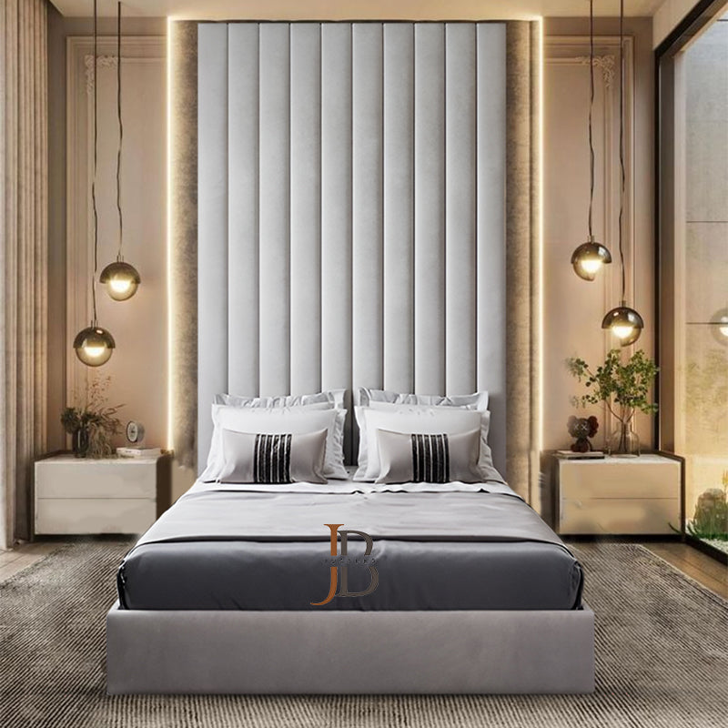 Bea Linestyle Upholstered Bed Frame With High Headboard