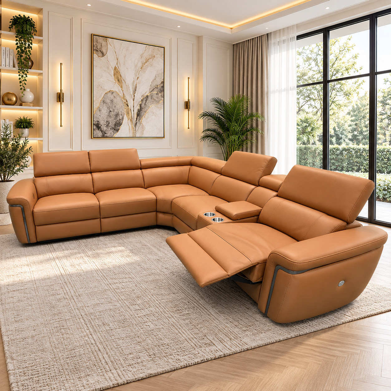 Somerville Modular Large Electric Recliner Corner Sofa In Tan