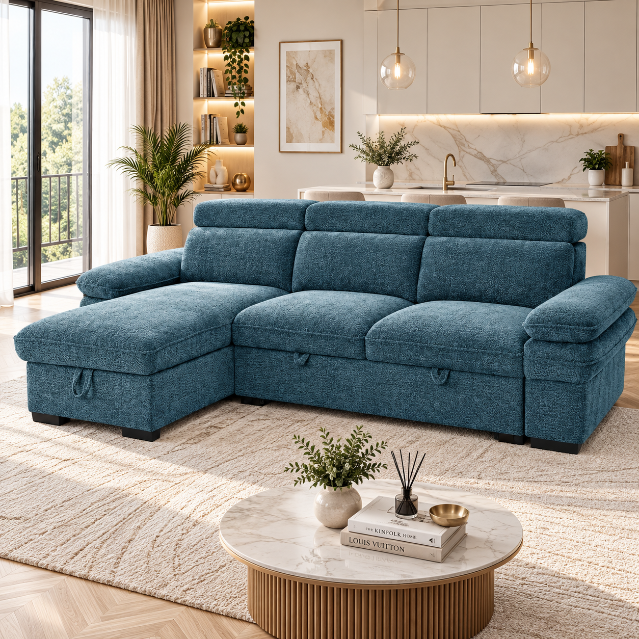 Hudson Universal Corner Sofabed In Blue