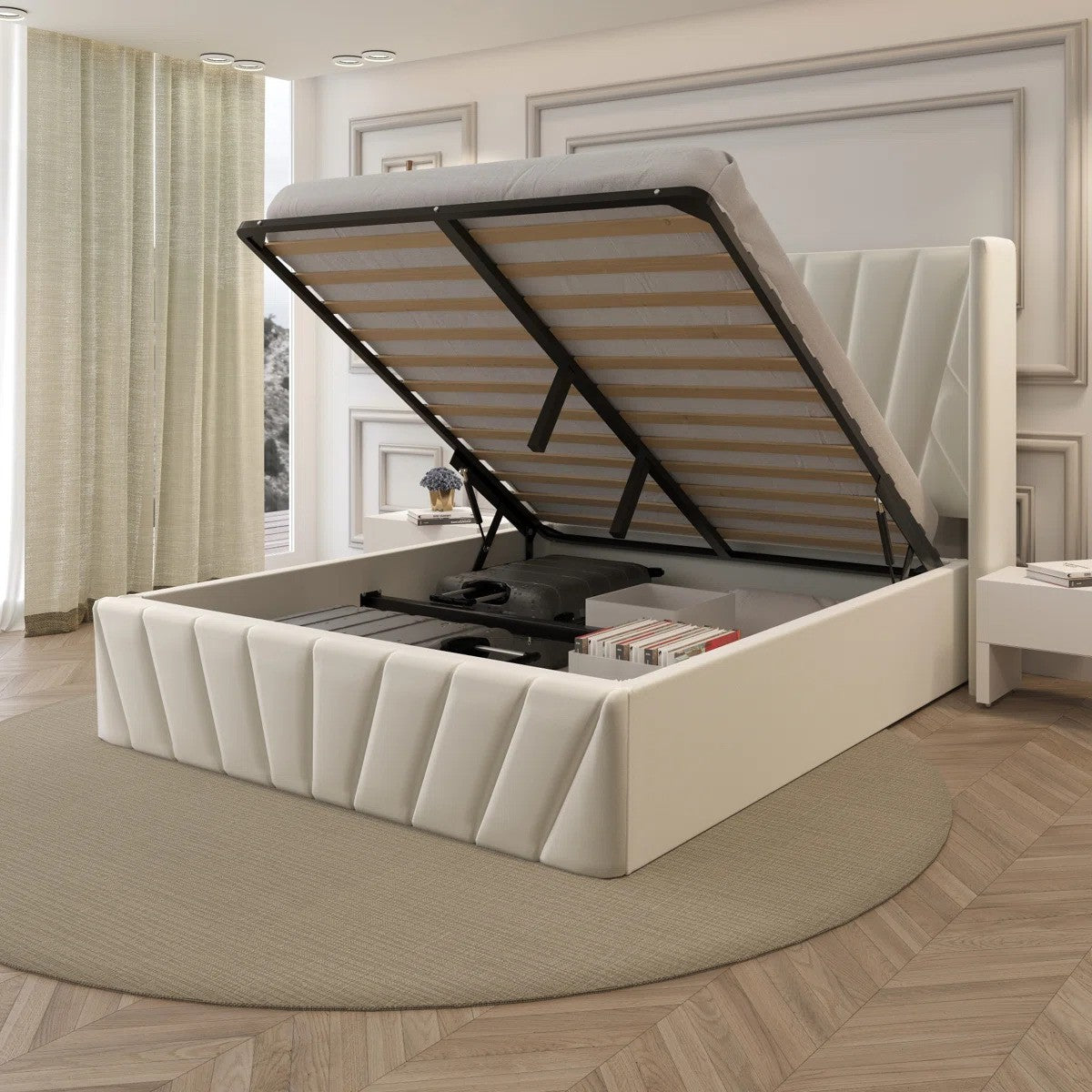 Tia  Wingback Gas Lift Ottoman Bed Frame