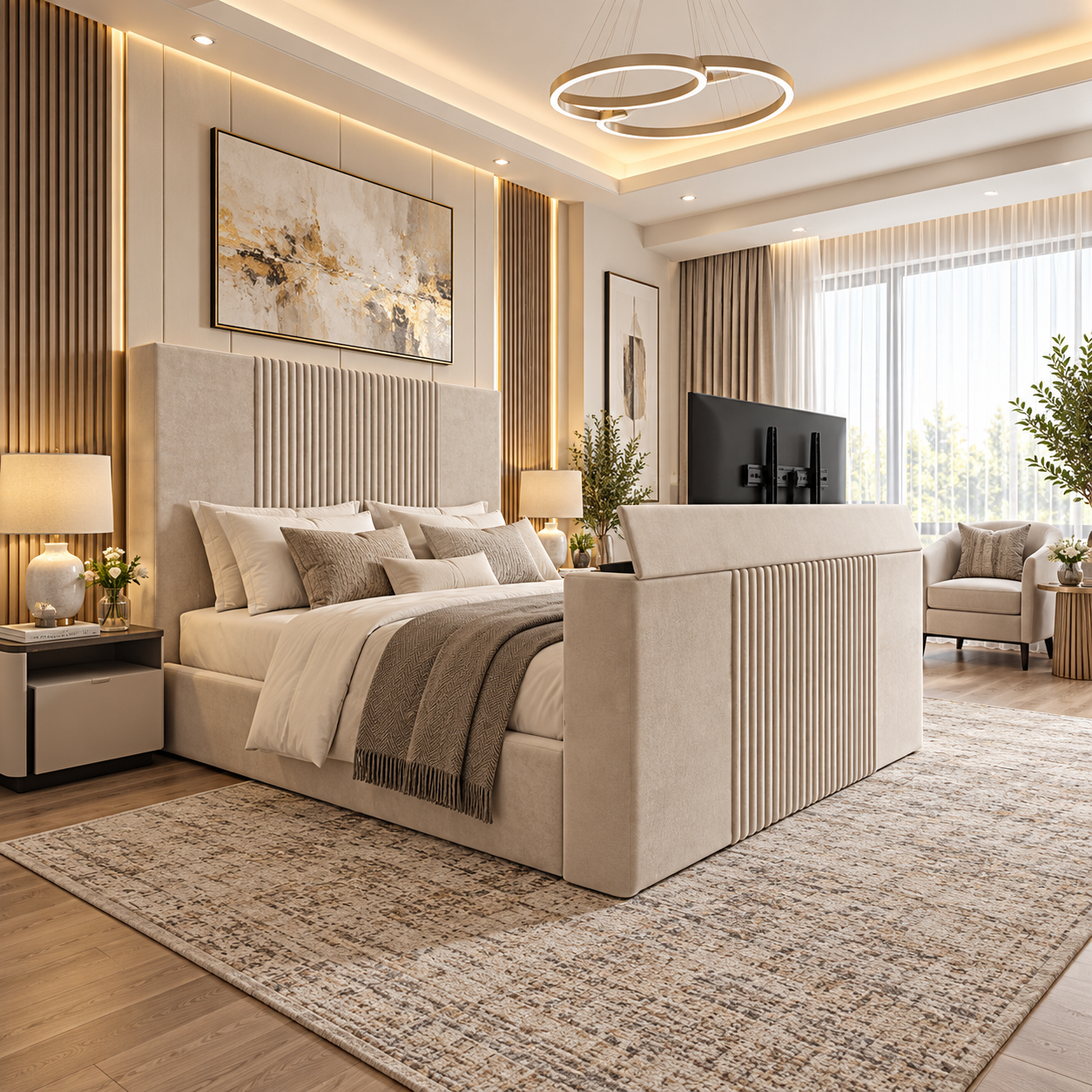 Norvessa Linear Panel TV Bed Frame