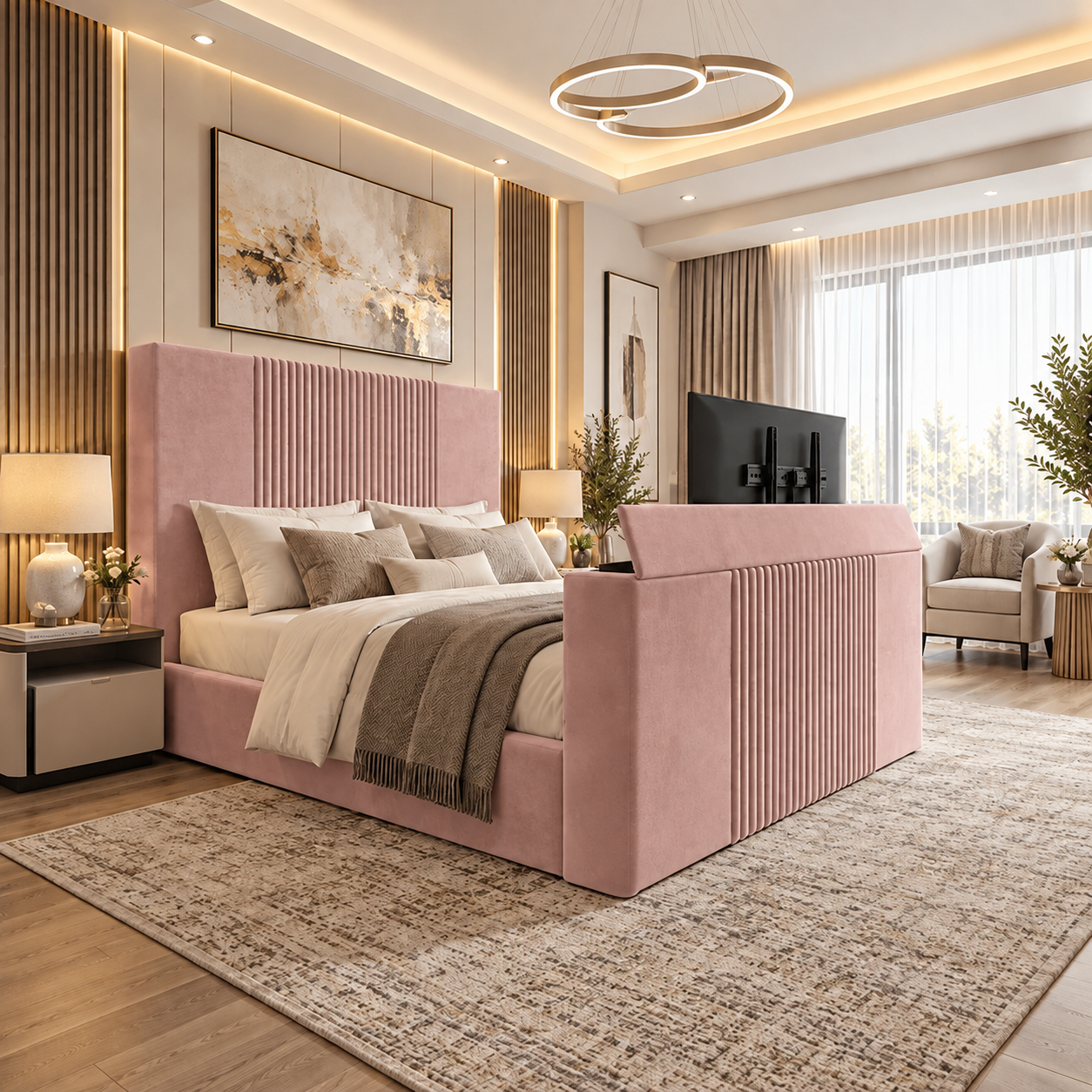 Norvessa Linear Panel TV Bed Frame