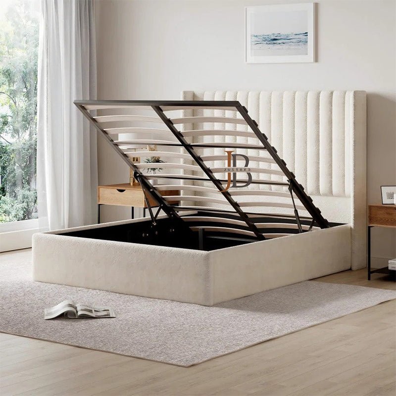 Adaha Upholstered Gas Lift Ottoman Wingback Bed Frame - JustBed