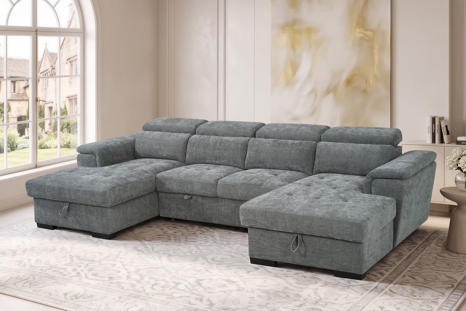 Alaya U Shape Corner Sofa Bed in Grey - JustBed