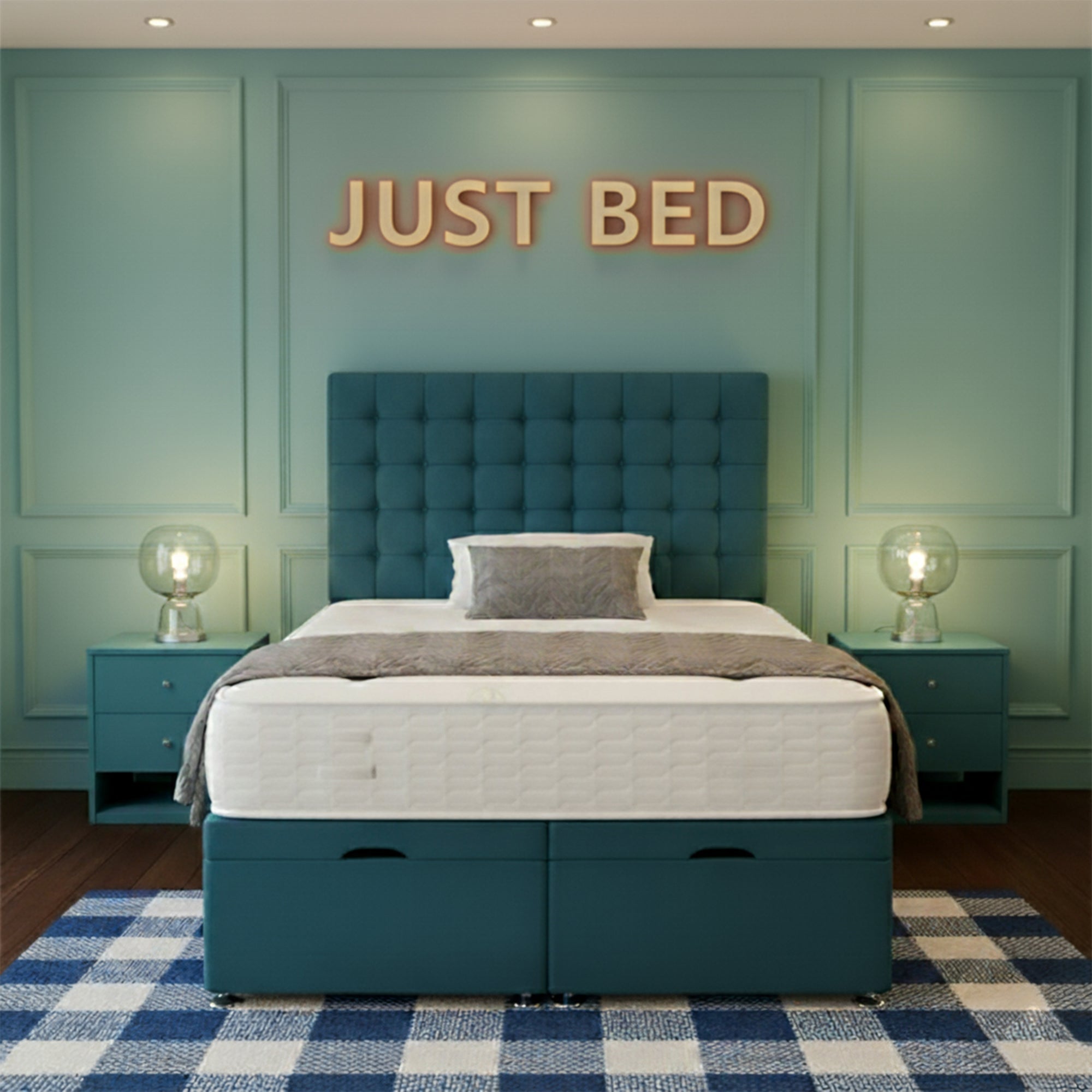 Aloe Divan Ottoman Bed Frame in Emaral Colour - JustBed