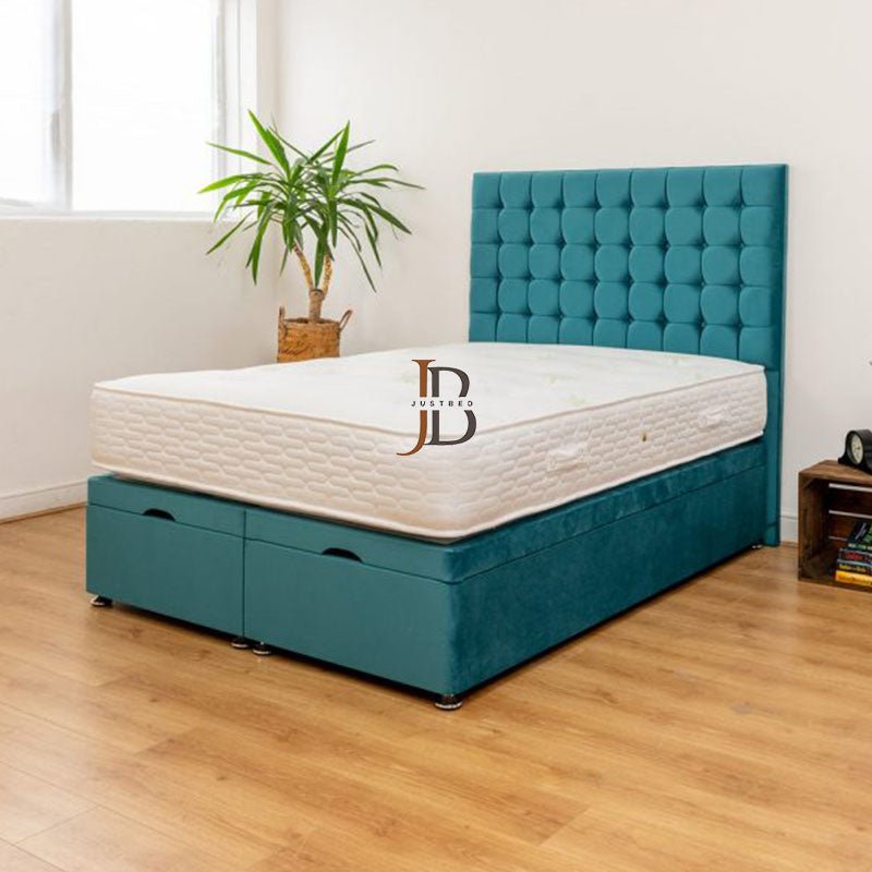 Aloe Divan Ottoman Bed Frame in Emaral Colour - JustBed