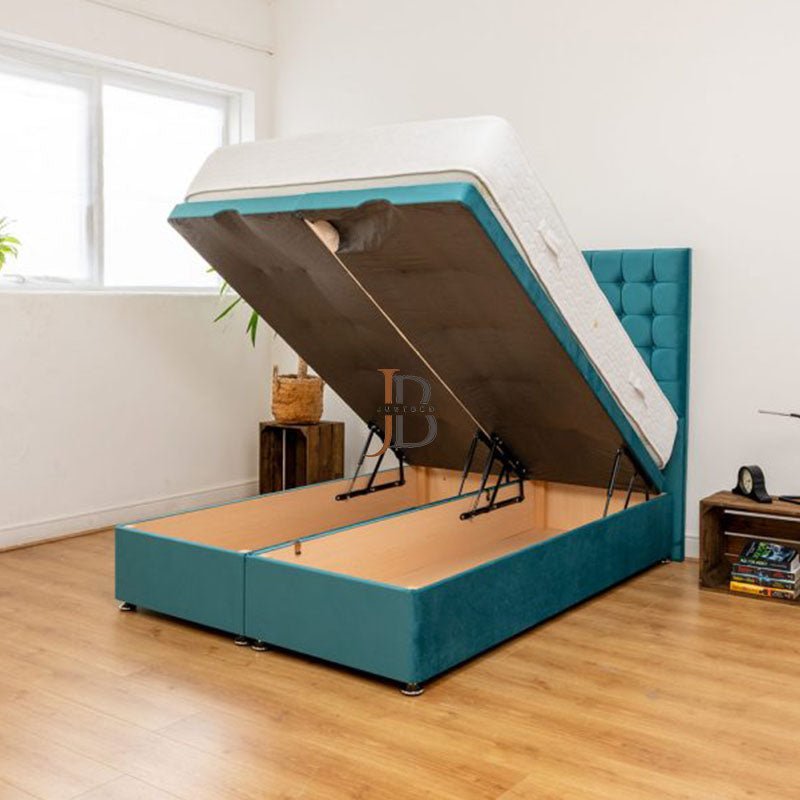 Aloe Divan Ottoman Bed Frame in Emaral Colour - JustBed