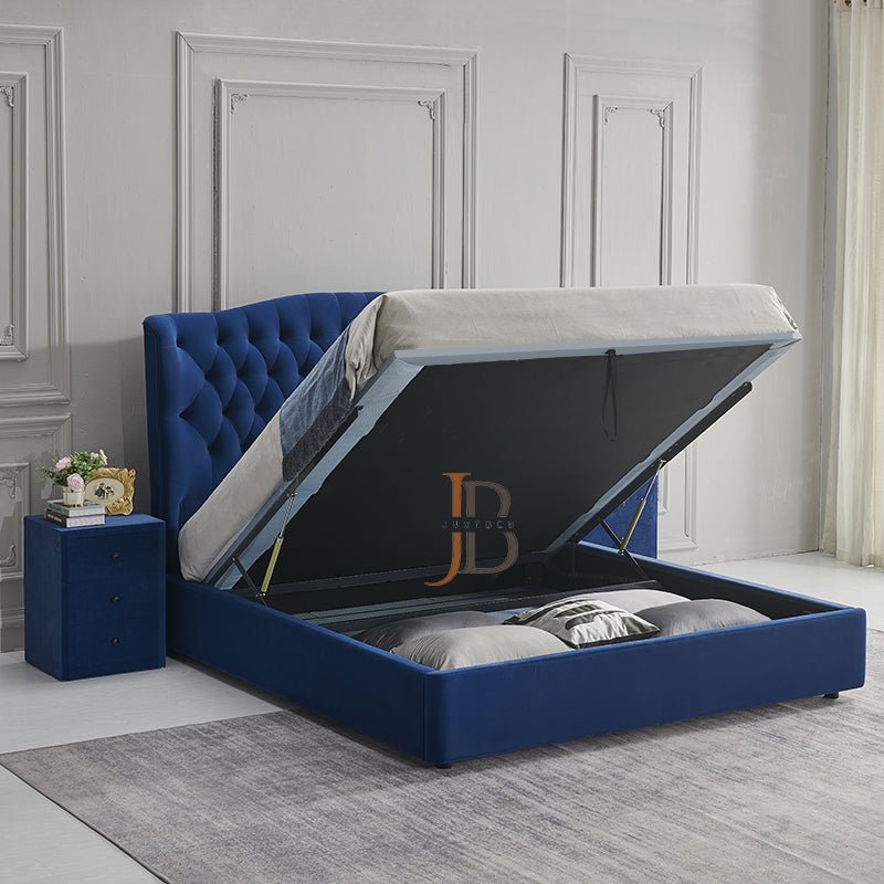 Analogo Wingback Bed With High Floor Standing Headboard - JustBed